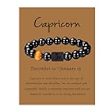 VLINRAS Zodiac Bracelet for Men Women, 8mm 10mm Natural Black Onyx Stone Star Sign Constellation Horoscope Bracelet Gifts