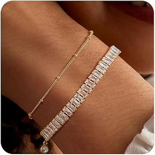 Bracelet for Women Gold Layered Set 14K Gold Filled Stackable Bracelets Trendy Figaro Satellite Chain Cuban Link Minimalist Dainty Bracelet Tennis Bracelet Jewelry