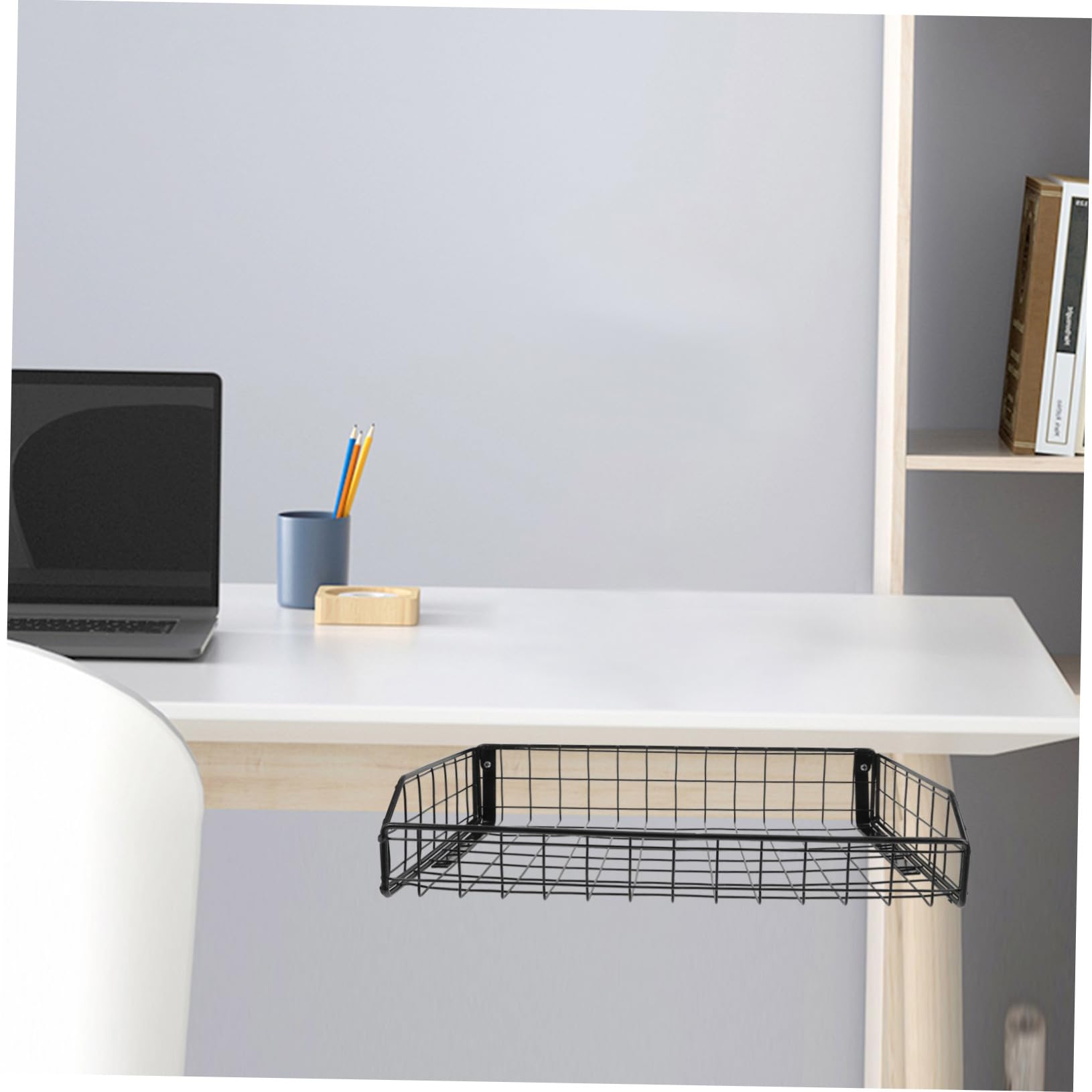 GLEAVI Cestino Organizzatore Cavi sotto Scrivania in Ferro Nero, Installazione Semplice, Gestione Cavi per Ufficio, Cable Organizer Box