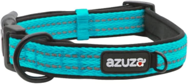 azuza Reflective Dog Collar, Neoprene Padded Medium Dog Collar, M | Secure Quick Release Buckle, Night Visibility, Metal D-Ring, Premium Nylon Webbing, Comfort Fit, Easy Adjustment, ID Tag Ring