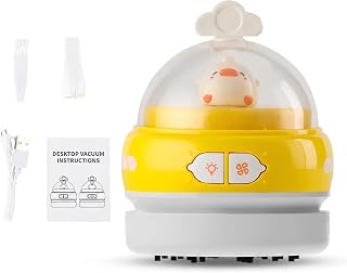 Desktop Vacuum Cleaner, Portable Mini Table Dust Sweeper Energy Saving Cute USB Vacuum for Picking up Eraser Crumbs Pet Hairs Flakes Tiny Items on Desk Tabletop Keyboard (Duck Yellow)