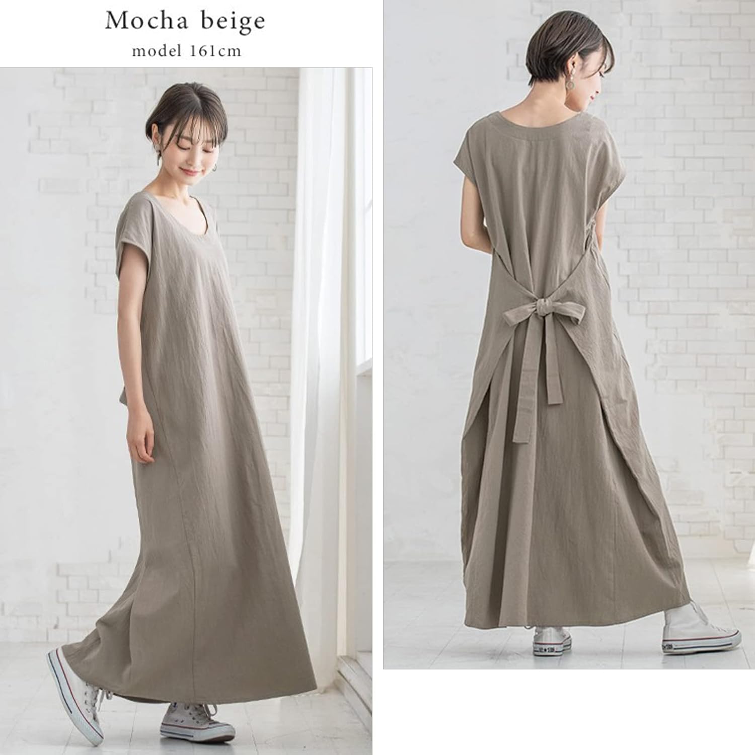 [SIPERLARI] ワンピース レディース 夏 着痩せ 丸首半袖 新5色入 無地 ロング ワンピース リボン 体型カバー 大きいサイズ クルーネック デイリーに大活躍 雑誌風