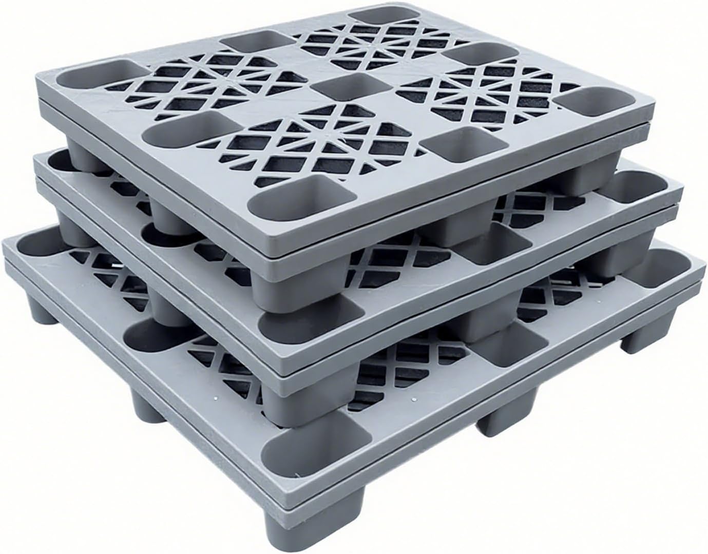 3pcs Polyethylene Pallet, Logistics Pallets Storage Pallet, Nestable Floor Pallets with Breathable Grids, for Garage Supermarket Basemen(Gray,120x80x14cm/47x32x5.5in)