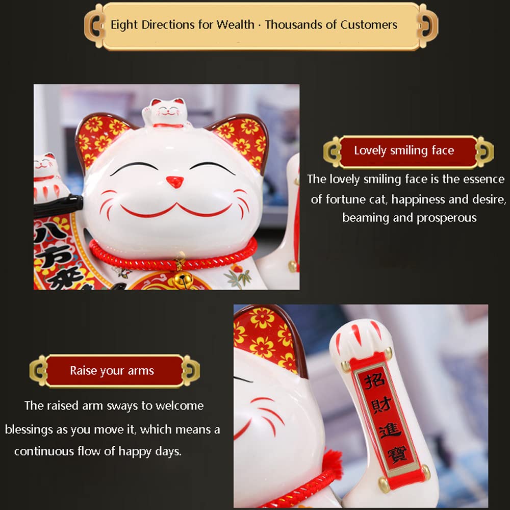 9 Pulgadas Estatua del Gato Afortunado,China Gato Afortunado,Gato Afortunado de Cerámica Que Agita,Maneki Neko,para Tiendas,Restaurantes,Estar y Decoración del(18 * 14 * 21cm)
