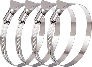 4 inch Hose Clamp, 4 Pack Adjustable 3 1/2"-4 1/2" Diameter Hose Clamps With Easy Turn Thumb Screw, 304 Stainless Steel Hose Clamps For Securing Hose, Dryer, Automotive
