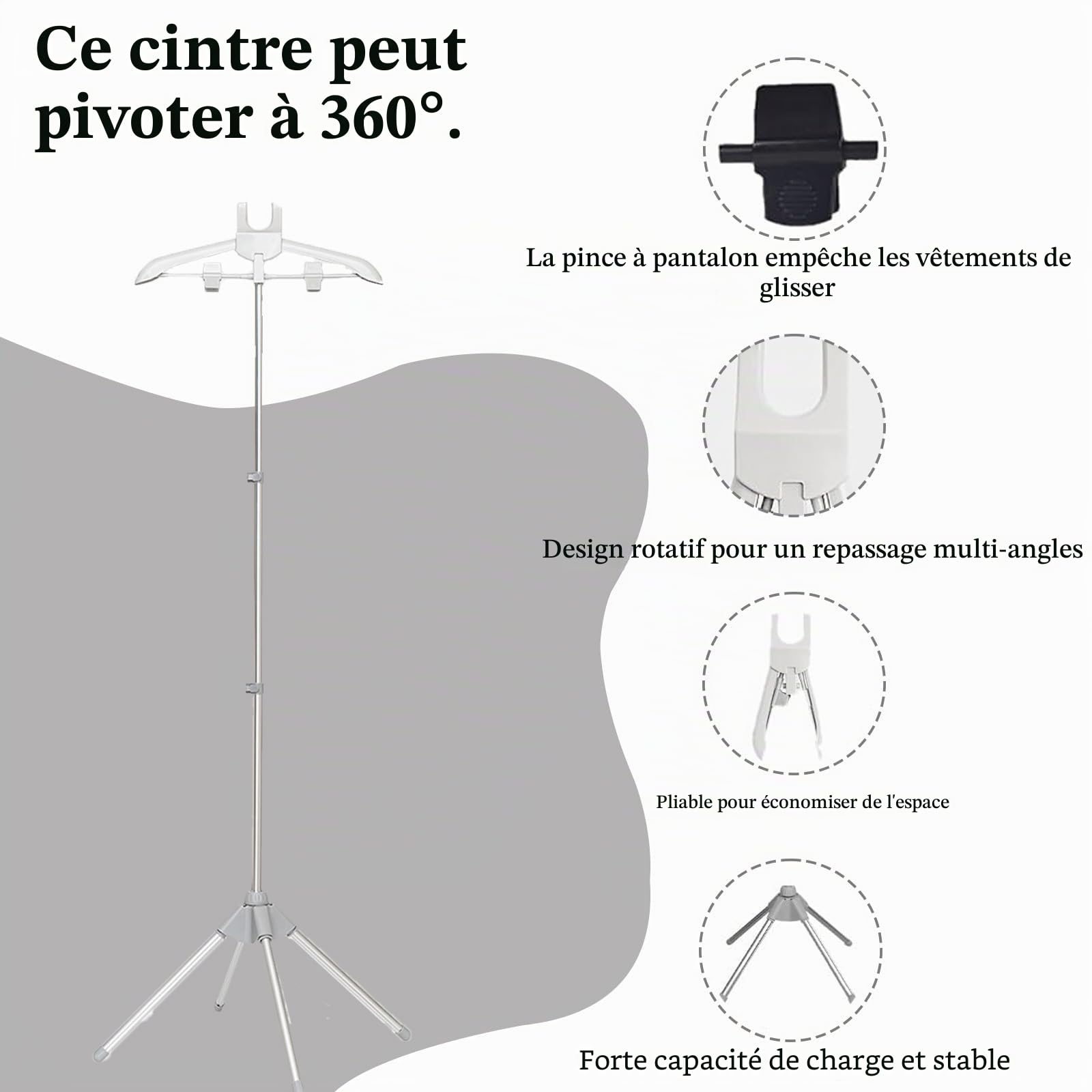 vapeur portable défroisseur à vapeur avec gant et trépied télescopique, cintre inclus (gris clair)