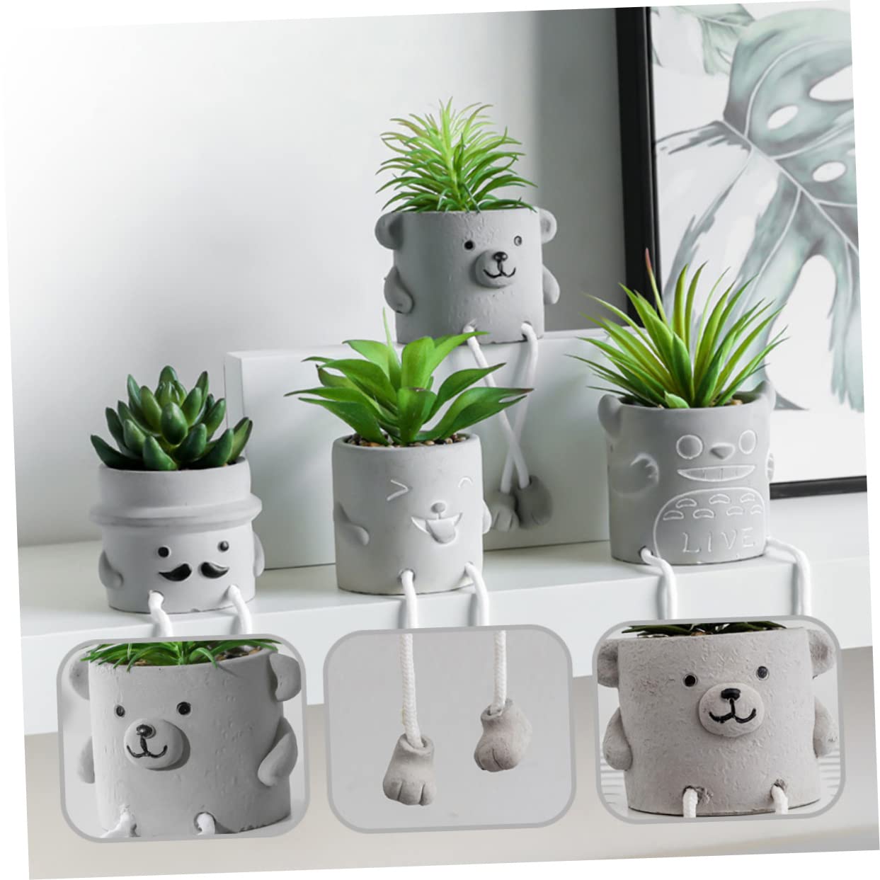 MAGICLULU Decorazione Bonsai in Vaso Gambe Sospese, Pianta Verde Artificiale in Cemento e Plastica, Aspetto Vivido per Camera da Letto e Casa