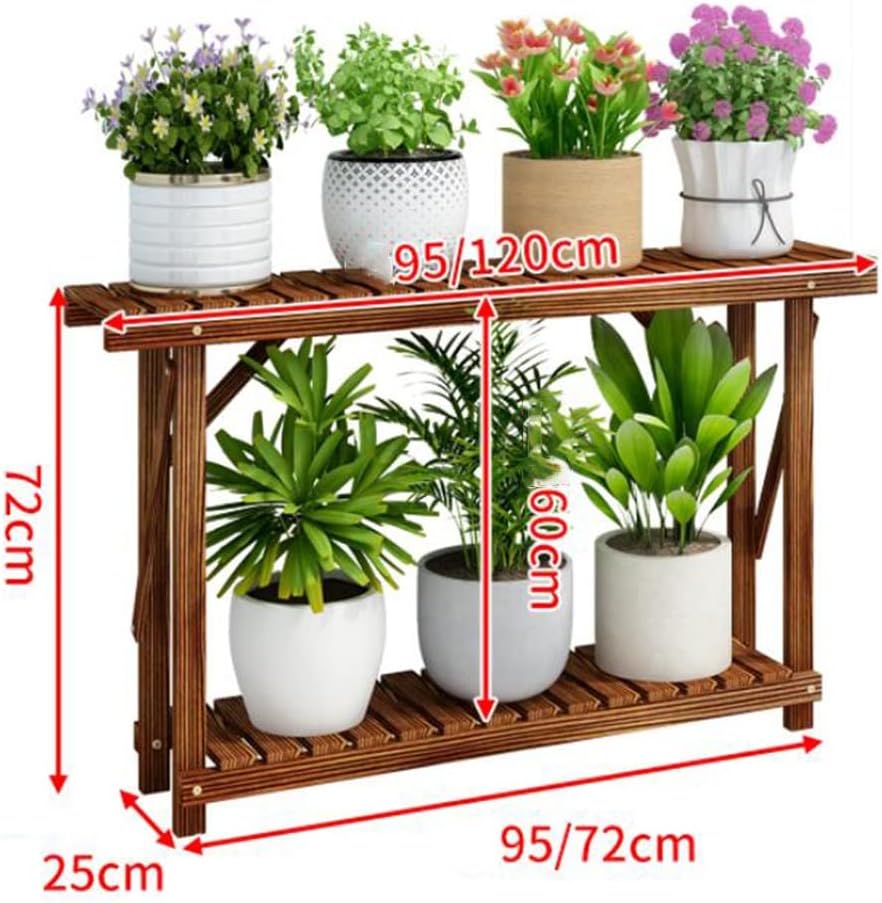 Garden Balcony Wall Corner Flower Stand Porch Shoe Rack Storage Shelf Green Plant Potting Stand Double Layer Flower Pot Stand(95 * 25 * 72cm)
