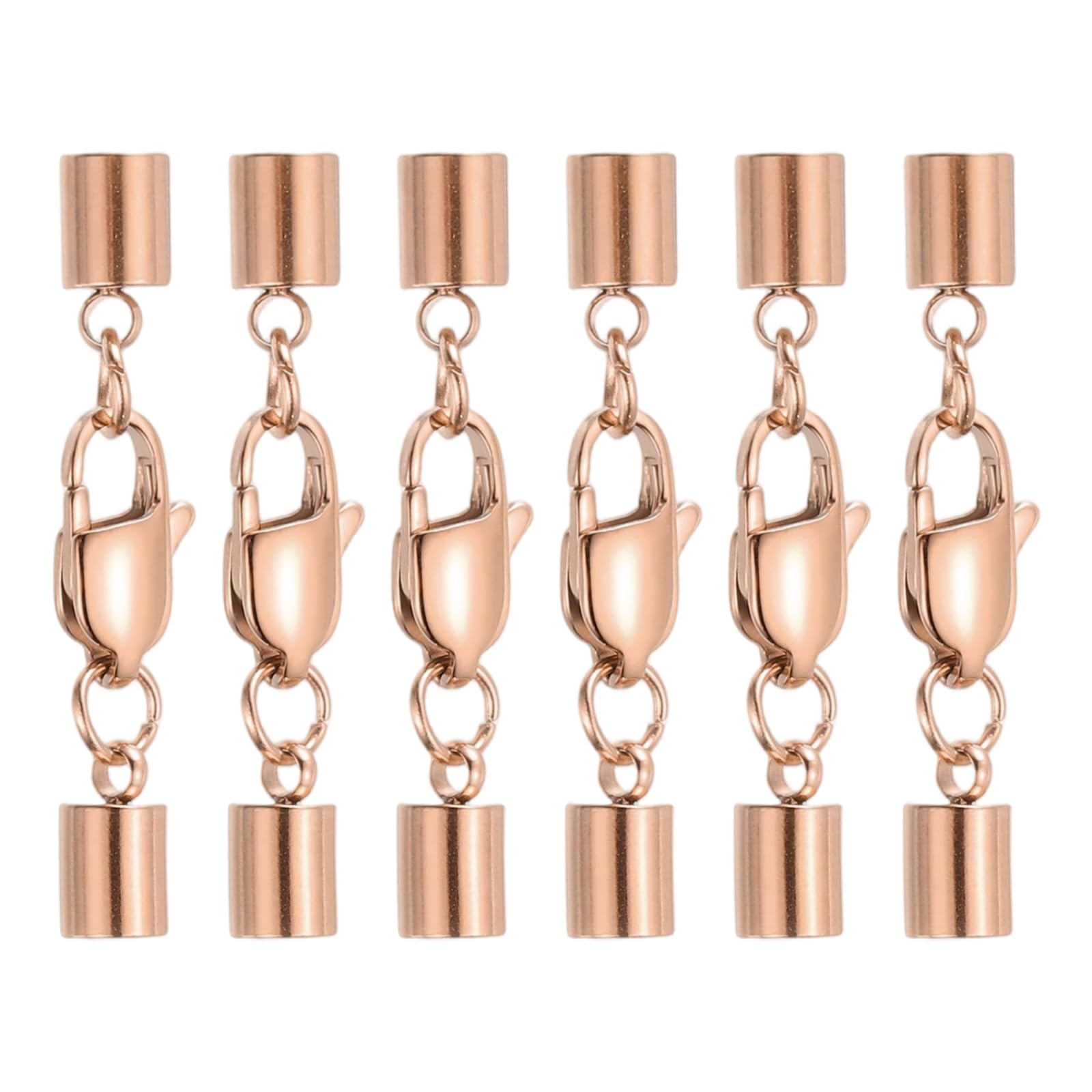 sourcing map 6Set 4mm Leather Cord End Caps with Lobster Claw Clasps Connector, Stainless Steel Cord Ends Barrel Terminators for Jewelry Making DIY Crafts Necklace Bracelets, Rose Gold