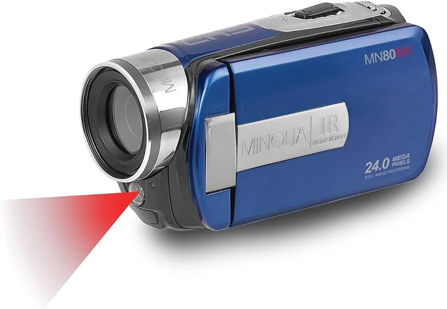 Minolta Camcorder – 1080p Full HD Video, 24MP Photos, Night Vision with IR Sensor, 3-inch Touchscreen LCD, 16GB SD Card, USB/HDMI, Lightweight (Blue)