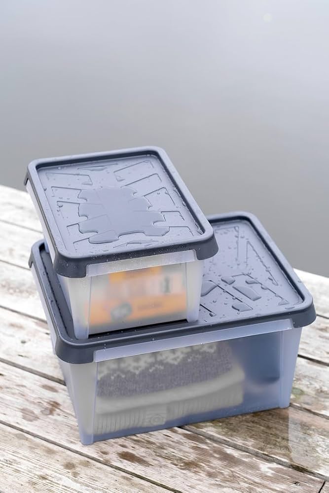 Set 2 contenitori da 75L in plastica trasparente con coperchio – Scatole impilabili con manici e chiusura a clip – Organizer per la casa | Leroy Merlin