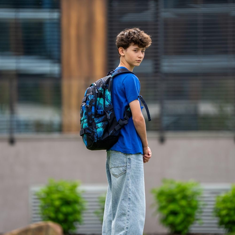 TOPGAL Schulrucksack Jungen ab 5. Klasse Ergonomisch 25L Stauraum Standfest Laptopfach Mittelstufe Blau Schwarz