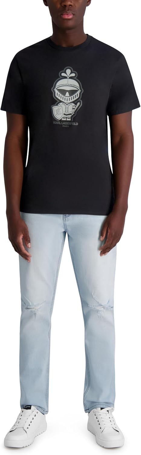 Karl Lagerfeld Men's Short Sleeve Crewneck Karl Knight Graphic Design T-Shirt