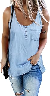 Sidefeel Womens Casual Scoop Neck Denim Tank Tops Sleeveless Loose Fit Shirts