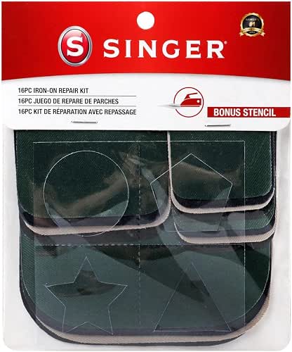 SINGER Iron-On Repair Kit, 16 Assorted Twill Repair Patches