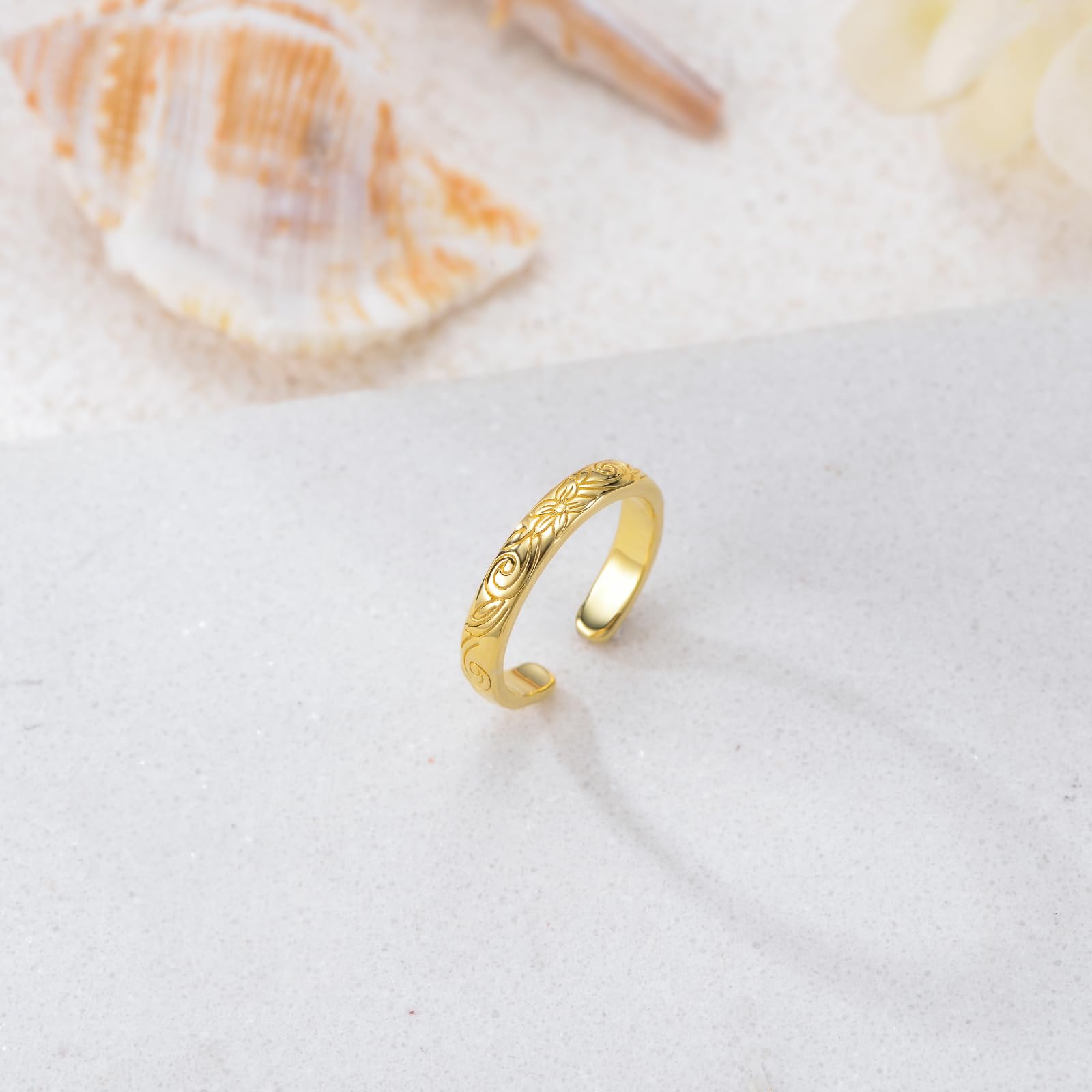 Bague d'orteil en argent sterling 925 plaqué or 14 carats pour femme - Taille ouverte réglable - S'adapte à la plupart des orteils - Bijoux de plage