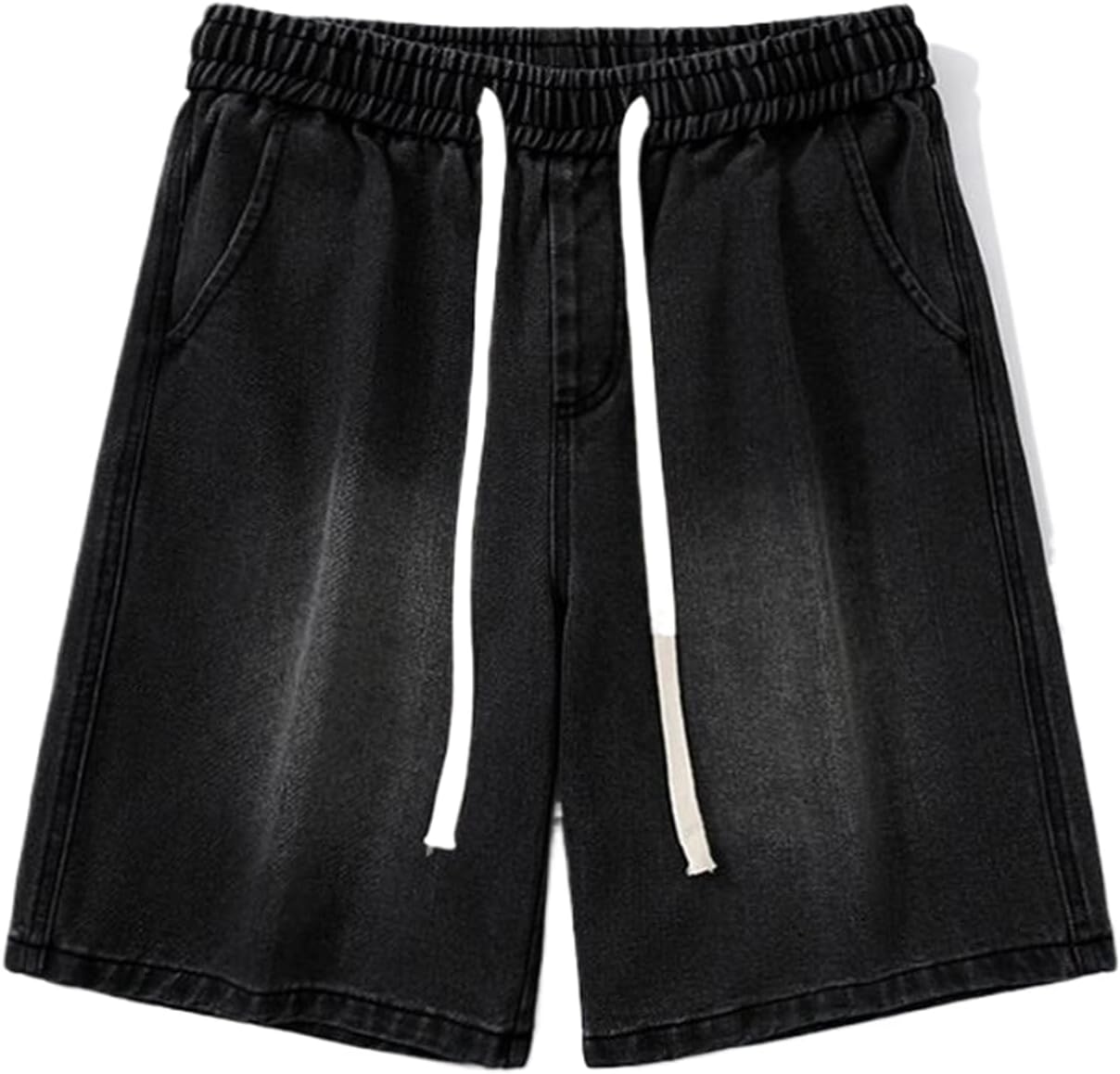 Men's American Hip Hop Denim Shorts Loose Straight Fit Solid Color Knee-Length Shorts