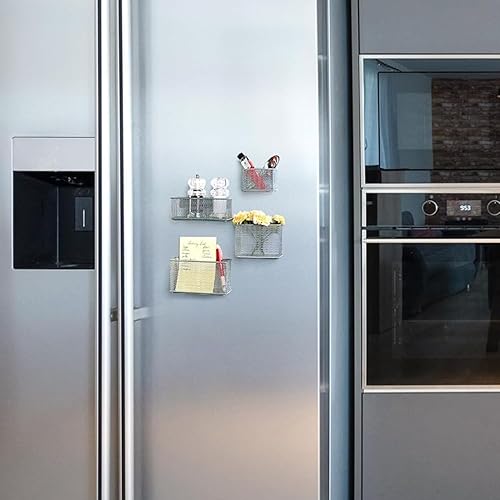 Miniatura 6 de Jumbl - 4 cestas magnéticas de alambre | Bandeja de escritorio de malla/organizador de archivos para suministros de oficina y soporte de cartas,