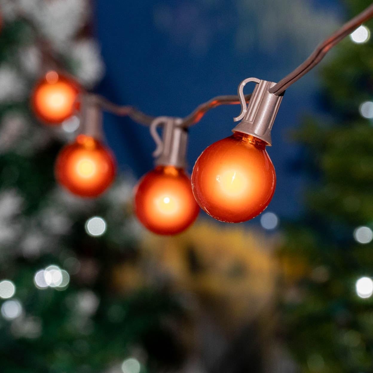 G50 Patio String Lights with 25 Orange Globe Bulbs – Outdoor String Lights – Market Bistro Café Hanging String Lights – Patio Garden Umbrella Globe Lights - Brown Wire - 25 Feet