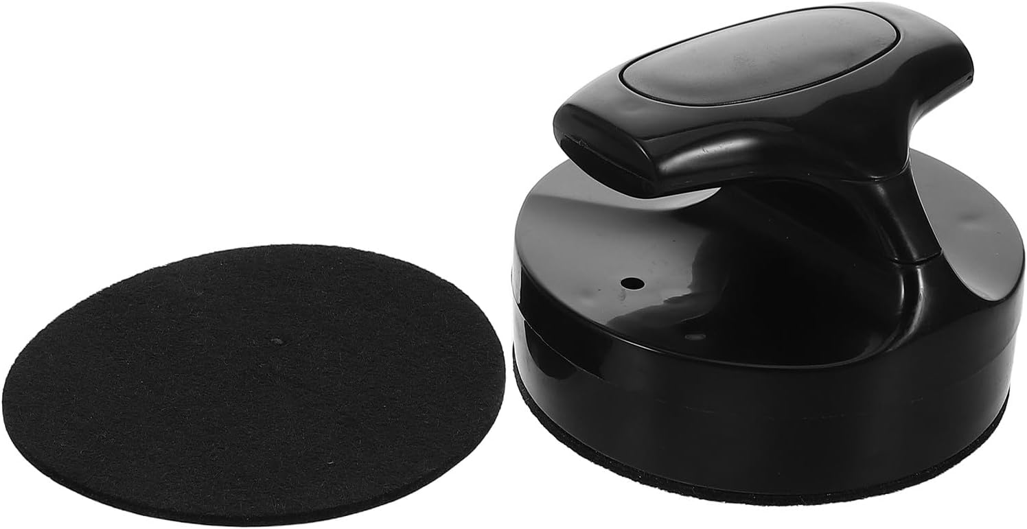 Healifty Air Hockey Pusher with Self-Adhesive Lint Pad Replacement, 94mm Black Felt Pad Accessory for Air Hockey Table Game Striker, Sturdy Sports Game Equipment