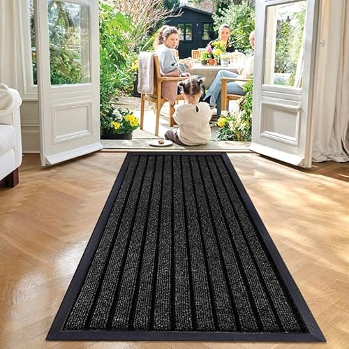 Cozy Haven Rubber Runner Rug – Outdoor & Indoor Heavy Duty Washable Non-Slip Runner Rug for Kitchen Garden, Inside & Outside Floor Mats, Waterproof and Dirt Trapper Entrance Rug (60x180 cm, Black)