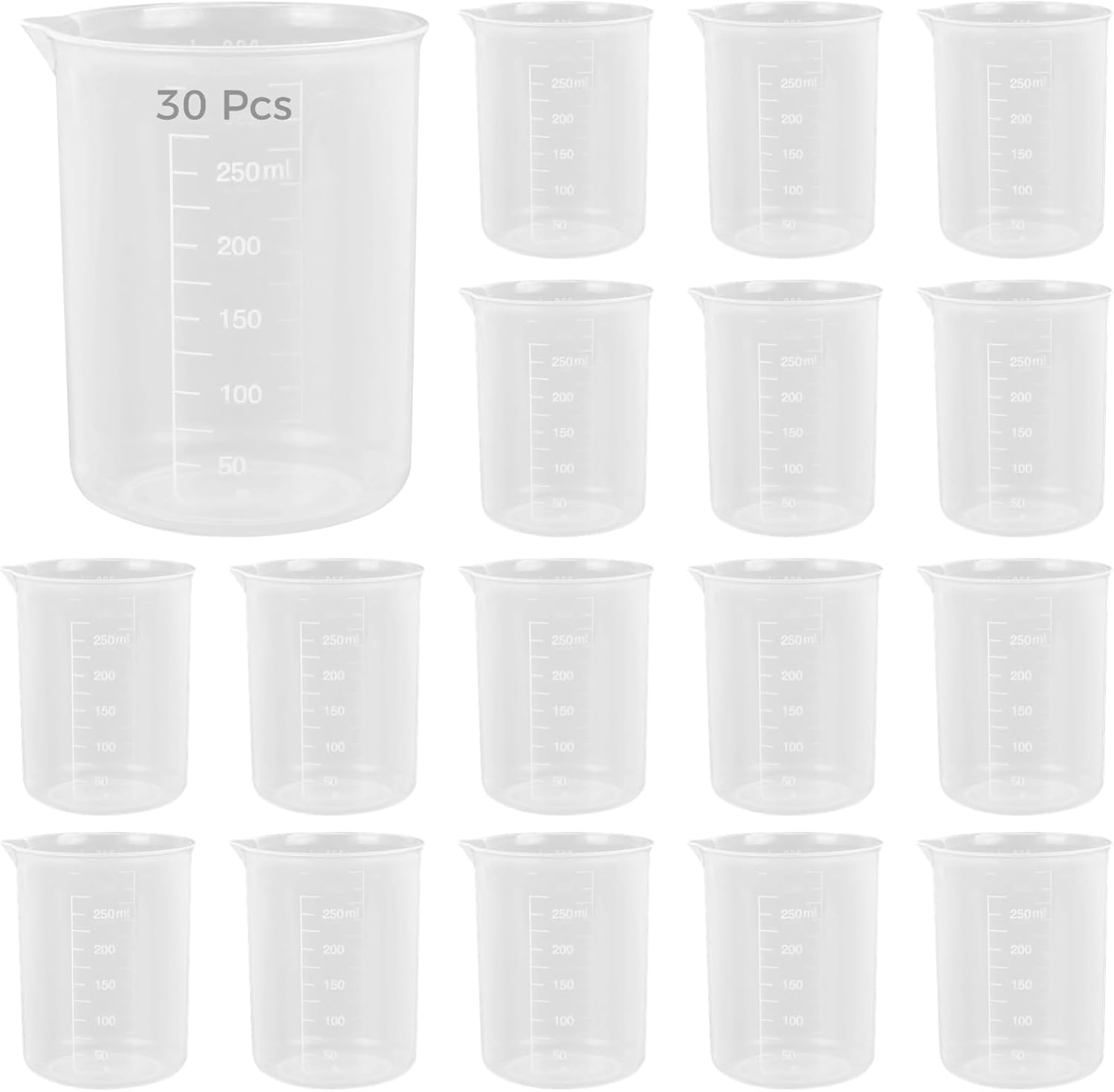 Reusable Plastic Graduated Measuring Beakers, 30 Pieces, 250Ml Capacity, Perfect for Labs and Kitchens
