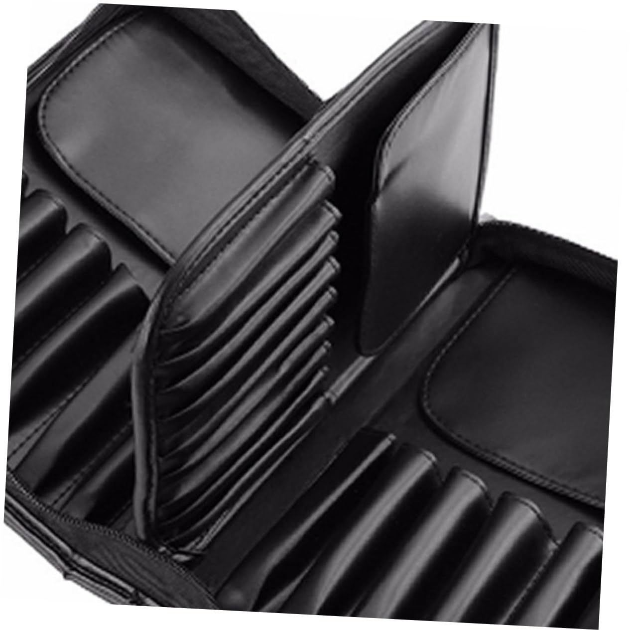 Borsa Porta Pennelli per Cosmetici in Pelle Pu Nera, Grande Capacità