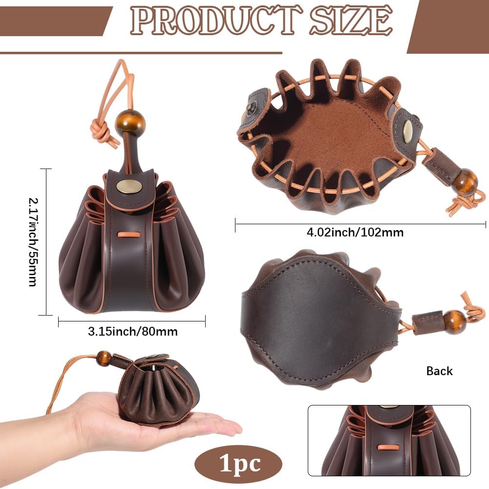 Beebeecraft 牛革コインパース ココナッツブラウン ヴィンテージ 中世 小さなサイコロ 巾着袋 中世 ポータブル 収納ベル