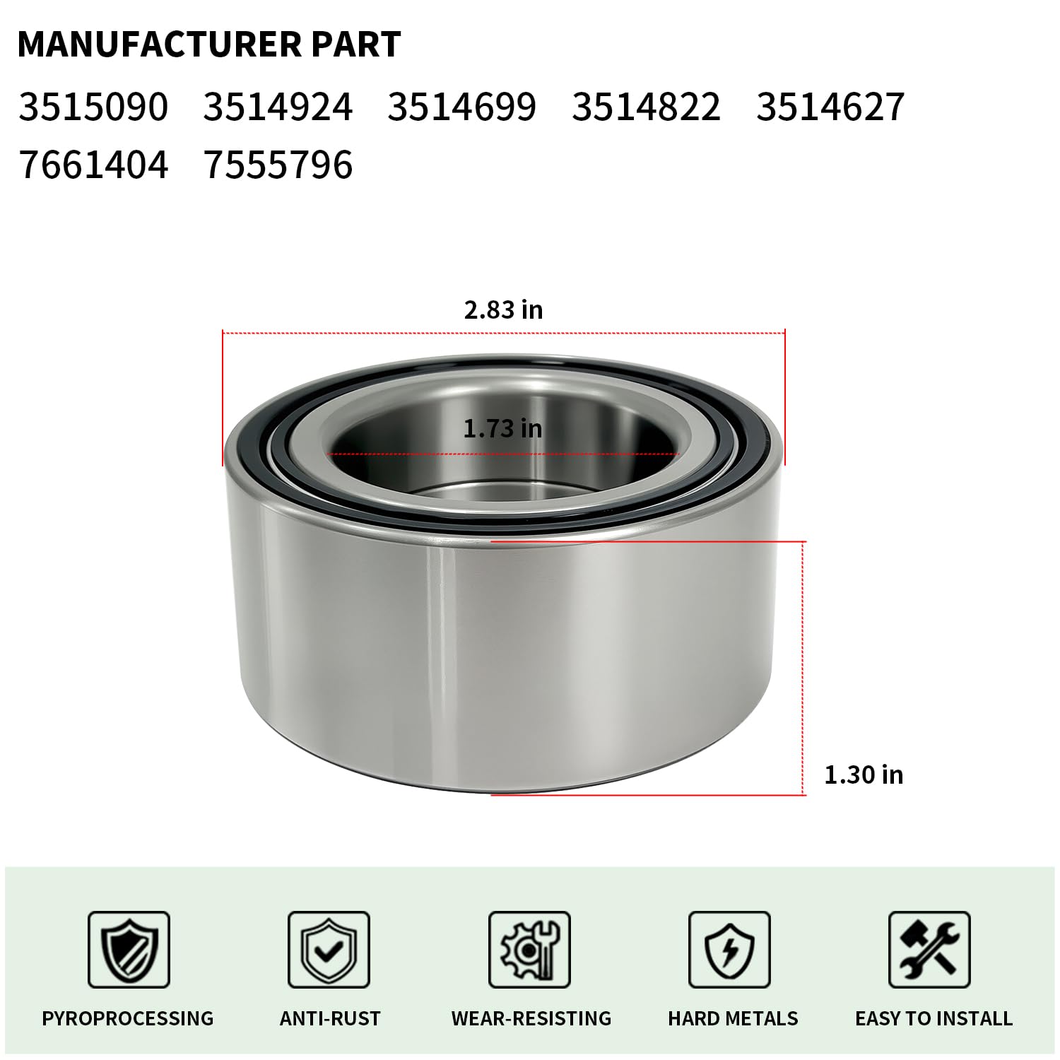 2PCS Front & Rear Wheel Bearings Kit Heavy Duty for Polaris ATV/UTV RZR 1000 900 PRO XP RS1Turbo Scrambler 1000 850 Sportsman 1000 850 550 2009-2022 (44x72x33) #3514924 3515090 3514699