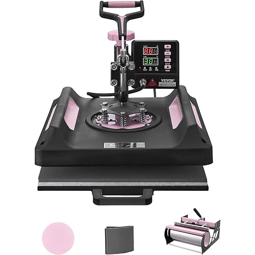 VEVOR Heat Press Machine, 5 in 1 Heat Transfer Machine with 30 oz Tumbler Press, 15 x 15 inch, 360° Swing Away Digital T-Shirt Pressing Machine, Teflon Coating, for T-Shirts/Mugs/Hats/Plates, Black