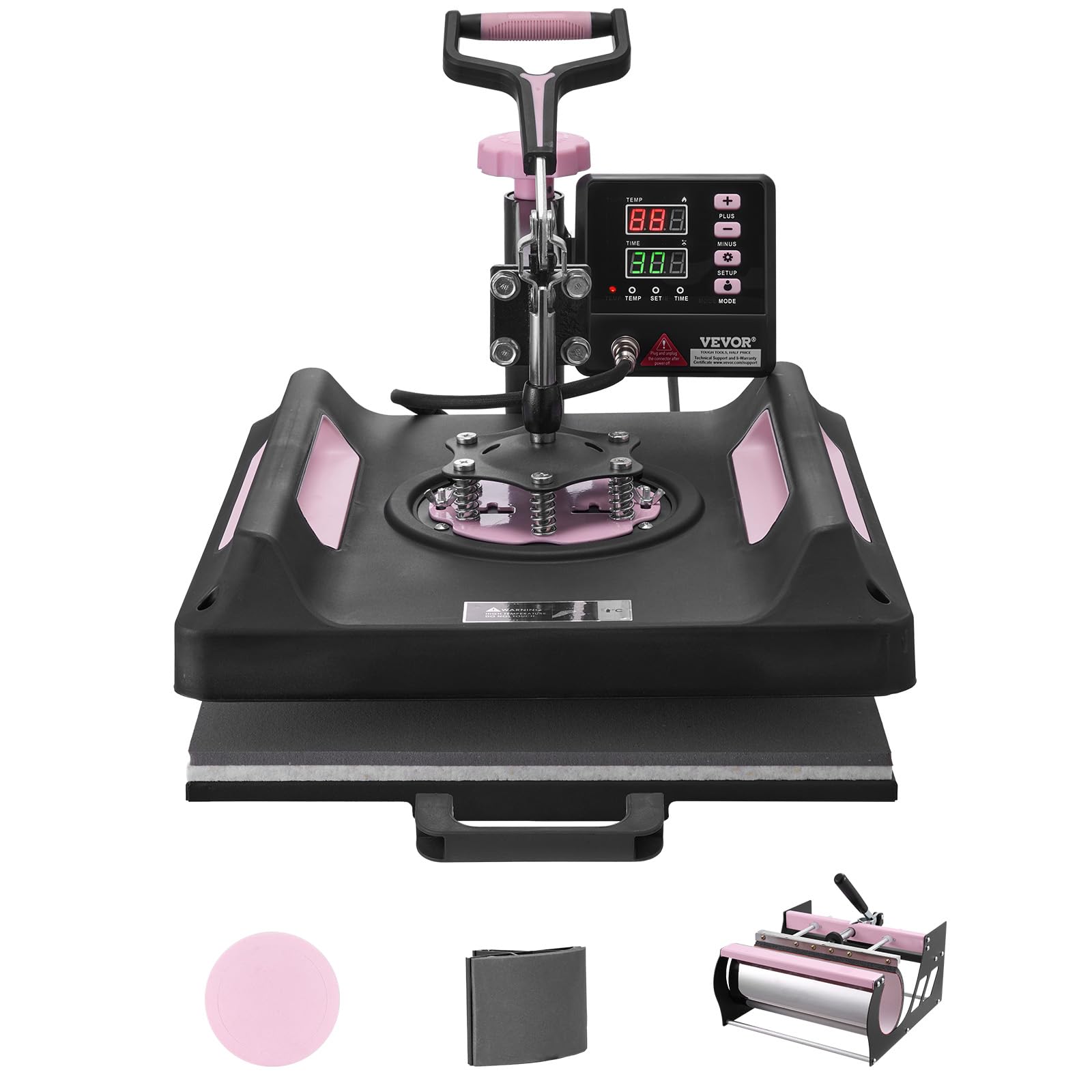 Heat Press Machine, 5 in 1 Heat Transfer Machine with 30 oz Tumbler Press, 15 x 15 inch, 360° Swing Away Digital T-Shirt Pressing Machine, Teflon Coating, for T-Shirts/Mugs/Hats/Plates, Black