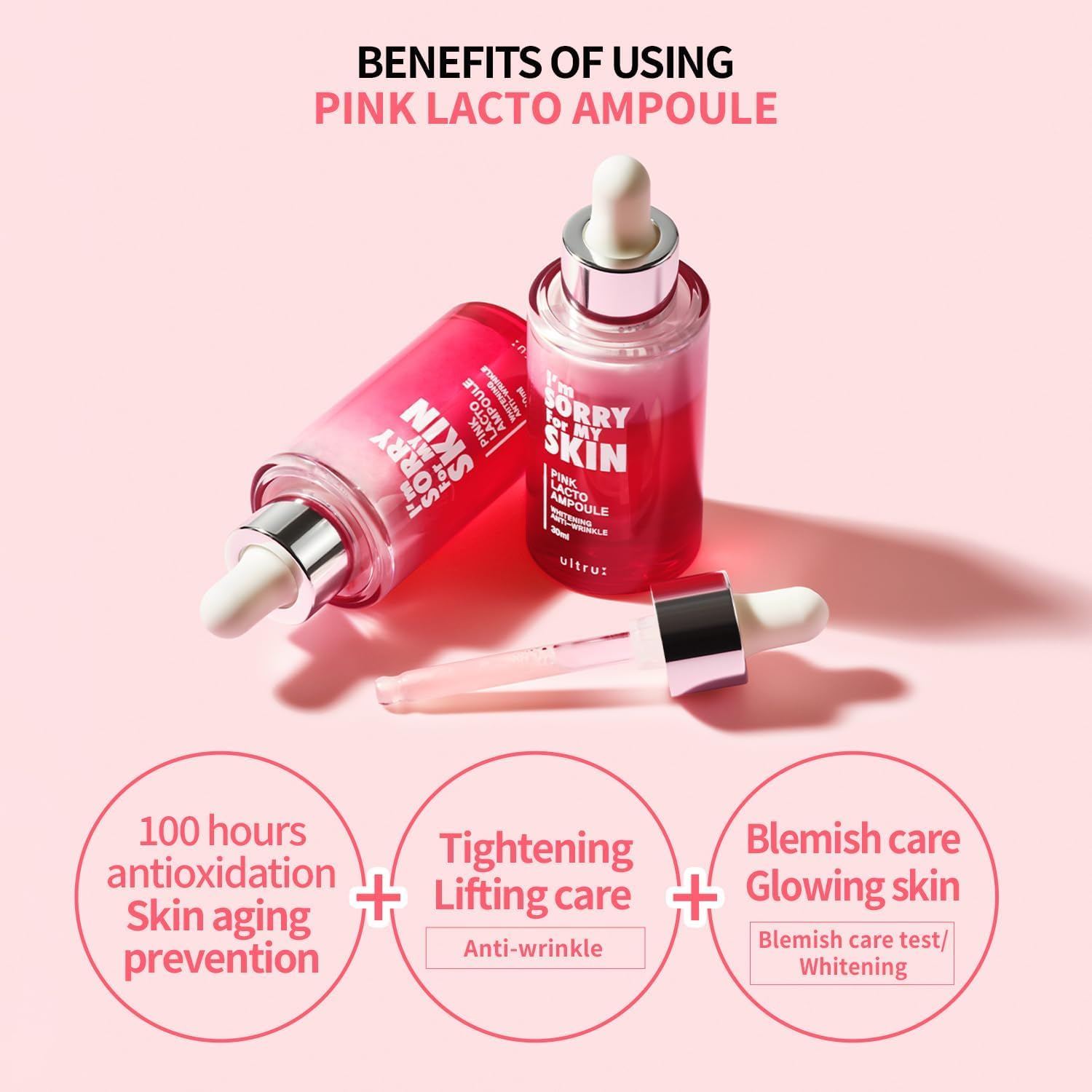 I'M SORRY FOR MY SKIN Facial Skin Ampoule, Korean Skin Care Serum for Face with Centella Asiatica and Hyaluronic Acid, Moisturizing & Glowing Effect (Pink Lacto Ampoule) - Image 2