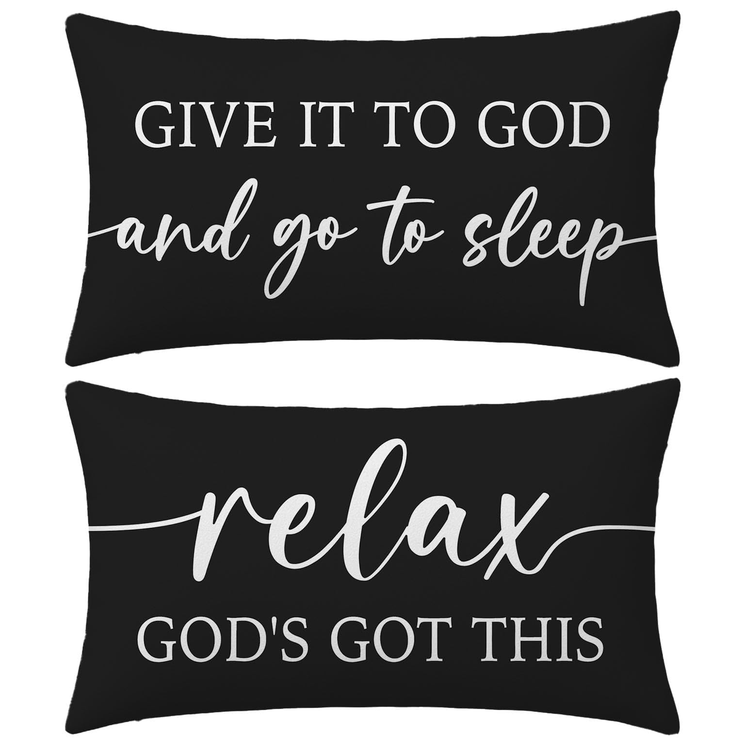 HERHOME Black and White Christian Throw Pillow Covers 12x20 Inch Set of 2 – Relax God’s Got This/Give It to God and Go to Sleep – Inspirational Lumbar