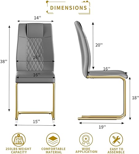 Miniatura 2 de Baysitone Juego de 4 sillas de comedor modernas, sillas de comedor con asiento acolchado de piel sintética y respaldo alto de grano cruzado, sillas