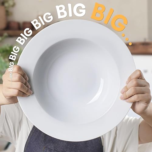 Miniatura 3 de Juego de 4 cuencos de cerámica para sopa de 22 onzas, cuencos de cereales blancos, platos de sopa profundos con bordes, cuencos grandes para