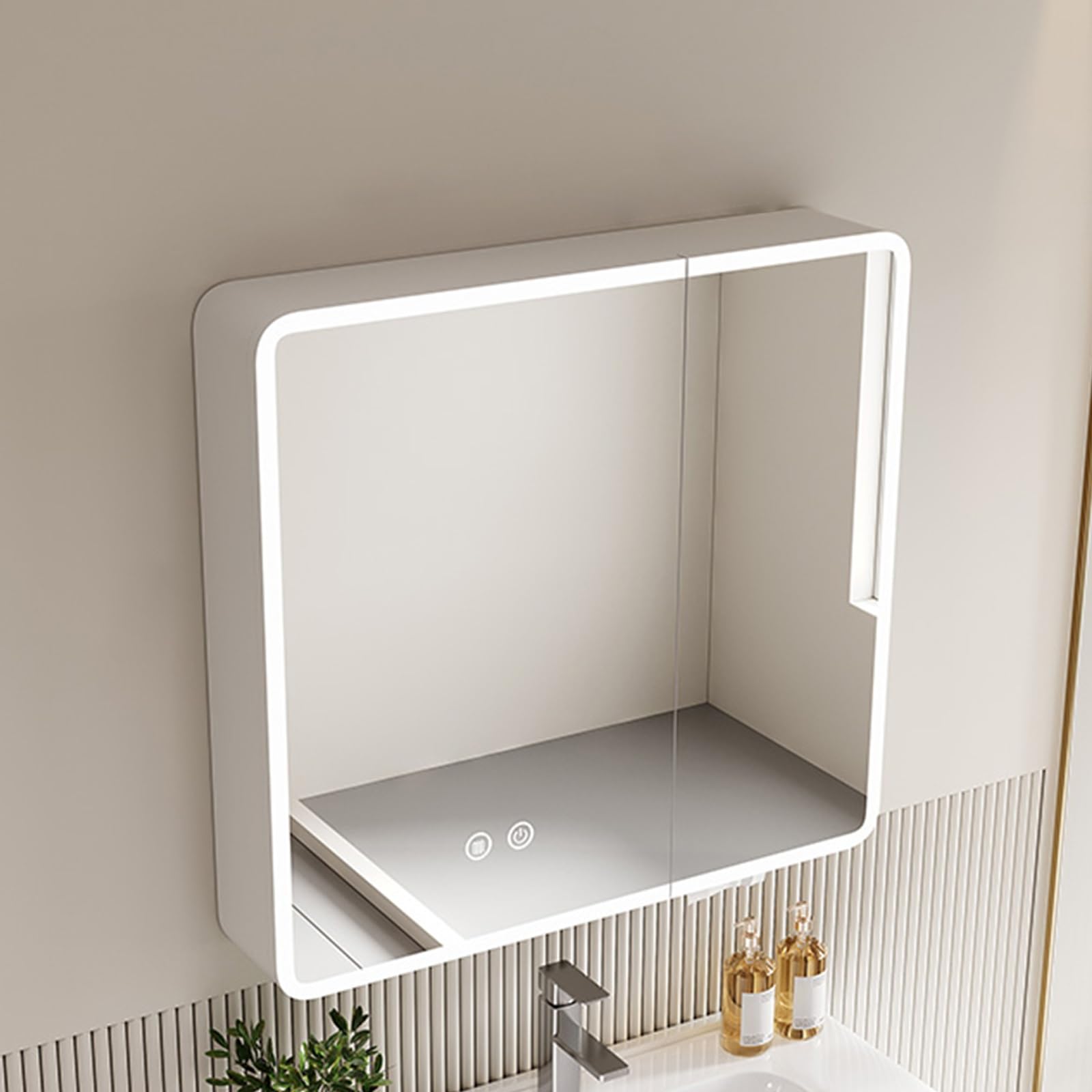 Lustro łazienkowe LED szafka ścienna z powłoką przeciwmgielną, szaro-biała, 70 cm - Nowoczesne rozwiązanie do przechowywania dla czystych i nieblaknących refleksów