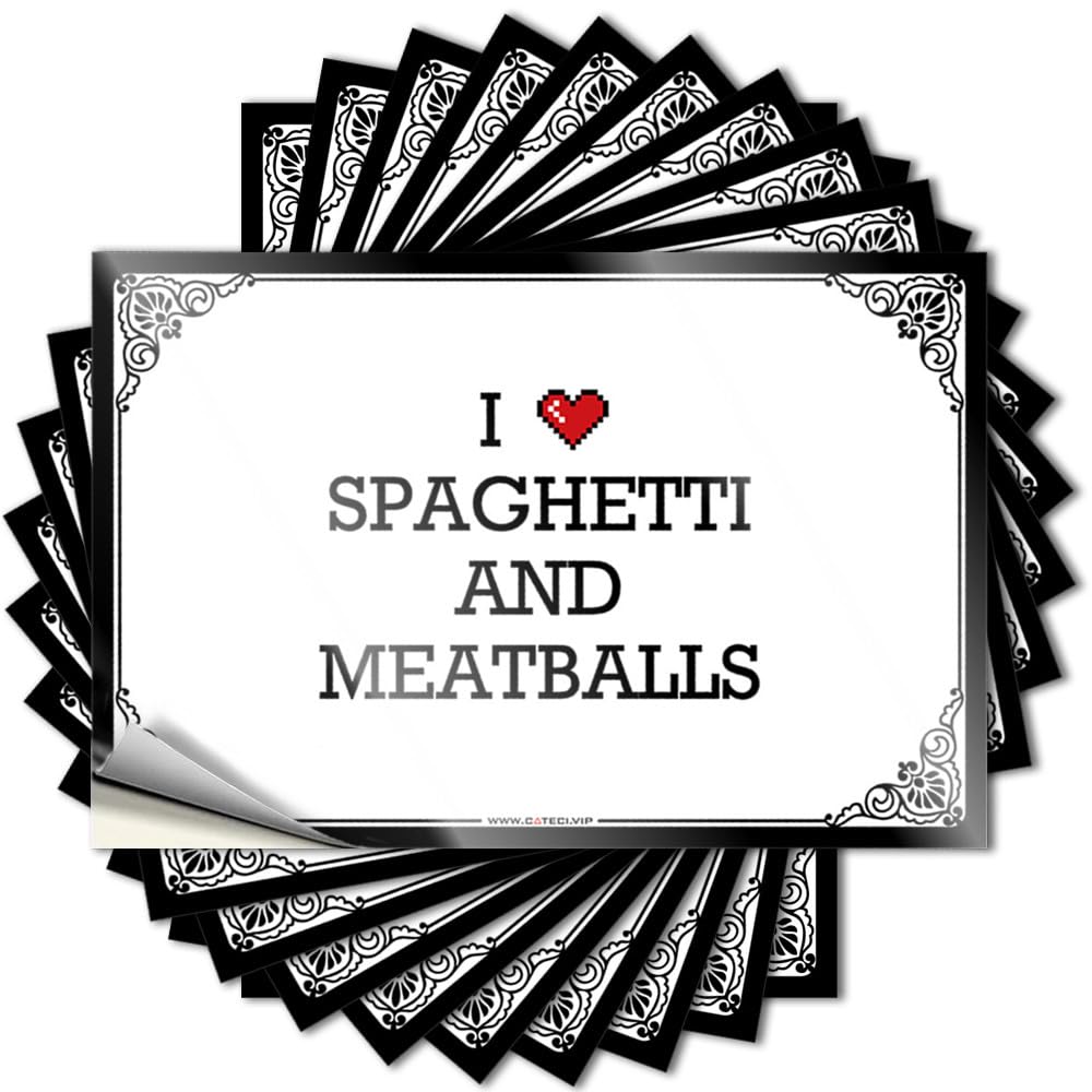 I Love Spaghetti and Meatballs Decals Birthday Self Adhesive | Good Laptop Vinyl Sticker Pack for Teen(8X12CM)