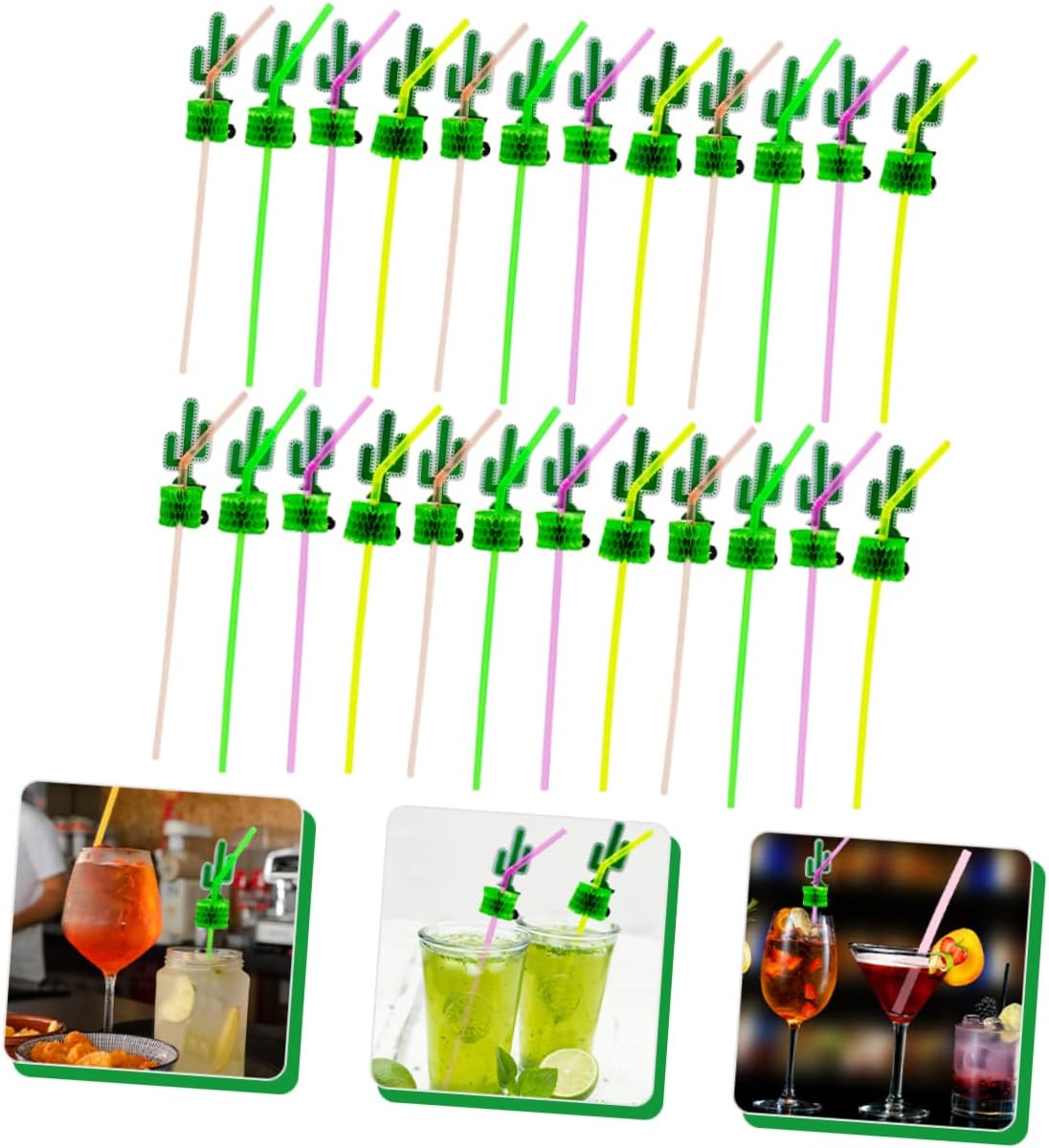 30pcs Cactus Plastic Drinking Straws for Party Decorations Smooth Straws with Bright Cactus Design Safe for Cocktails Juice Shakes Birthday and Themed Events Random Color