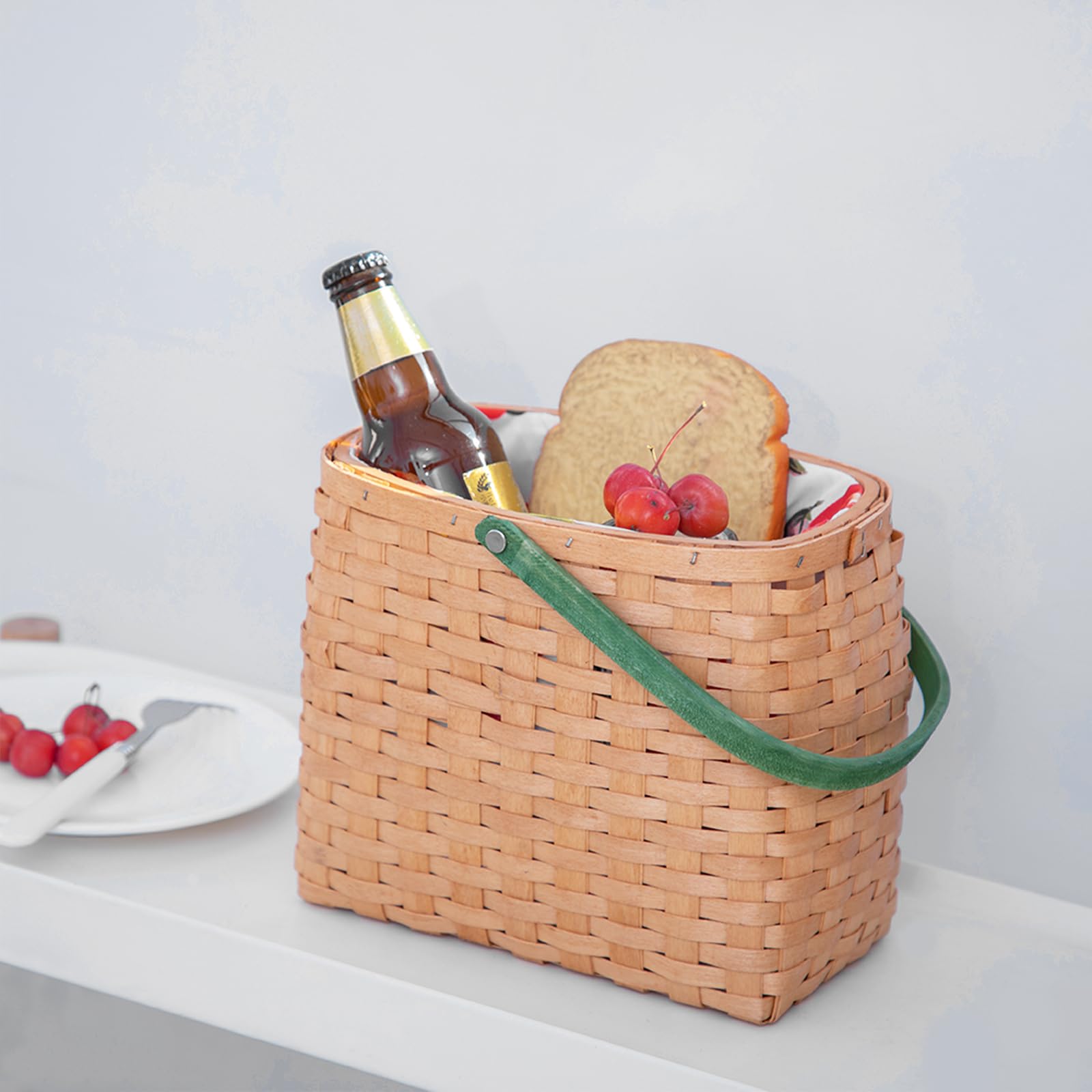 Cesta de regalo de madera, cesta tejida con forro y asa extraíble para acampar al aire libre, Pascua, Acción de Gracias, cumpleaños
