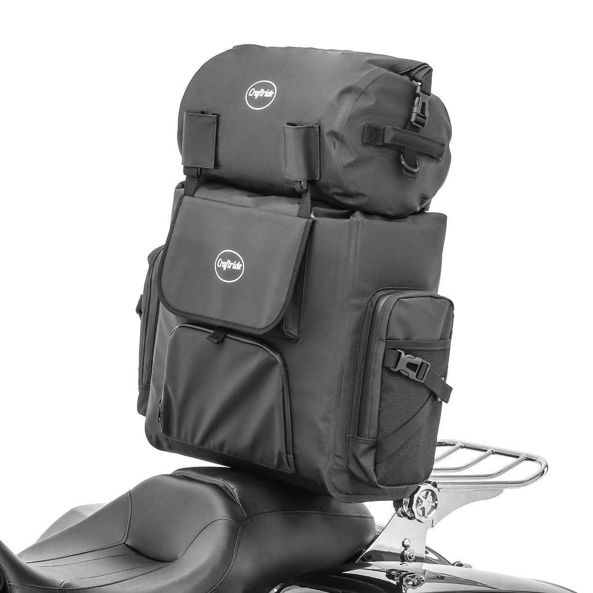 Sacoche Sissy Bar étanche avec Rouleau à Bagages Compatible avec Sac de Queue Chopper WPL