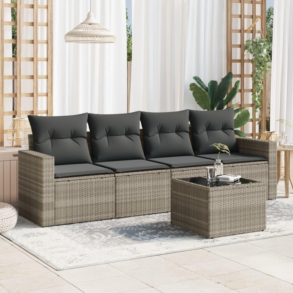 Ensemble de canapés de jardin gris clair pour aménager votre terrasse en rotin Homgoday
