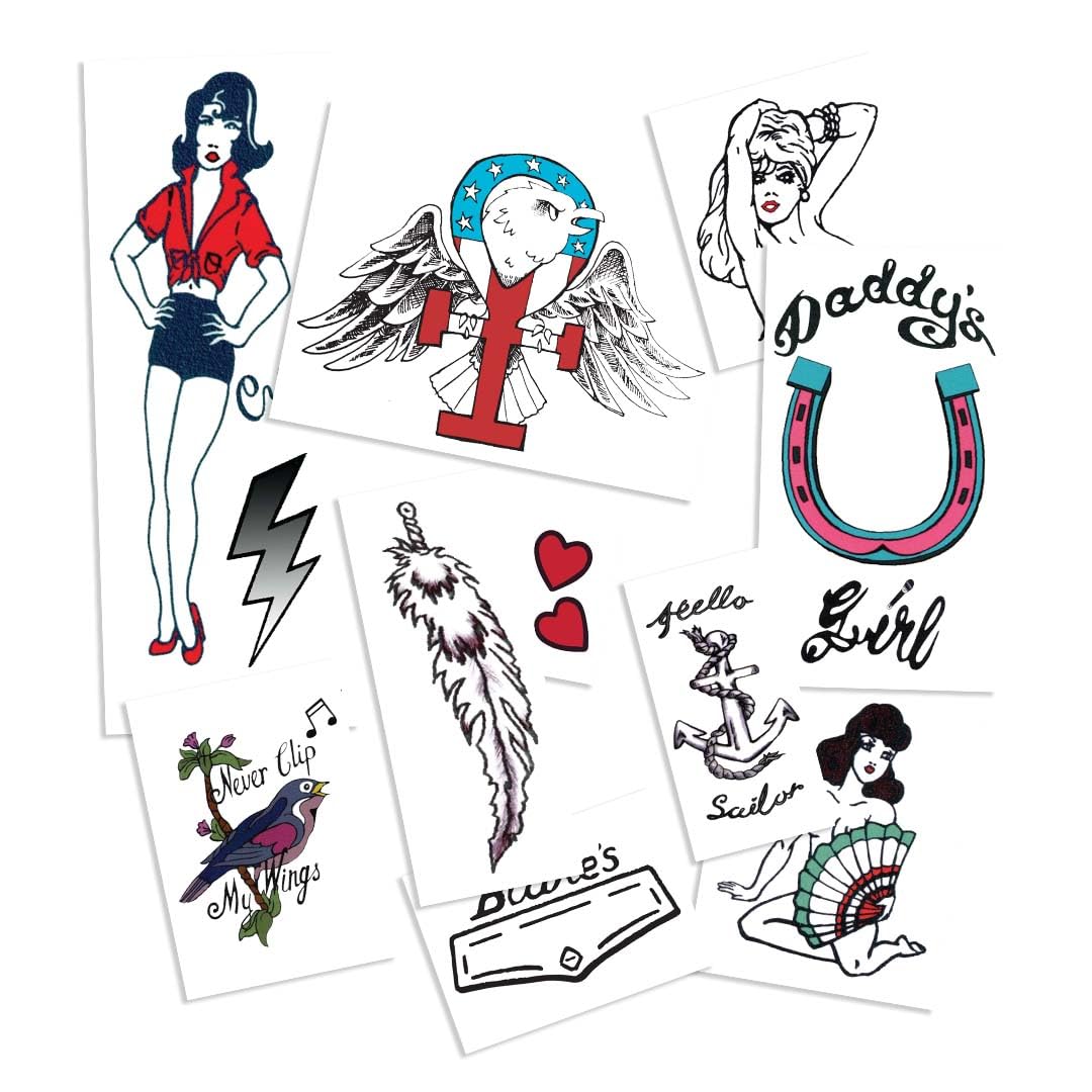 Retro Jazz Style Temporary Tattoo Set - 10 Piece Halloween Costume Accessories - Easy Halloween Costume Ideas