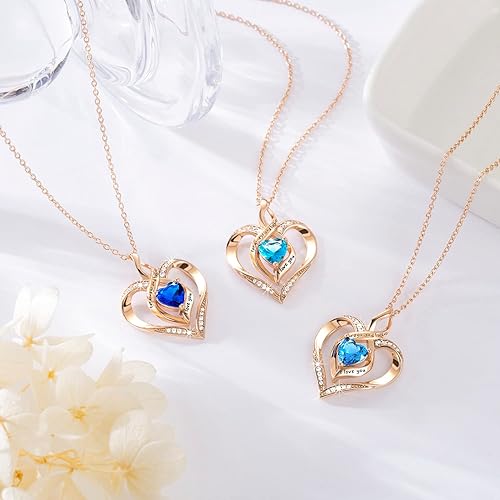 Miniatura 6 de Collar de corazón de plata de ley 925 para mujer, moderno, chapado en oro rosa de 18 quilates, collar de piedra natal, collar delicado de joyería de