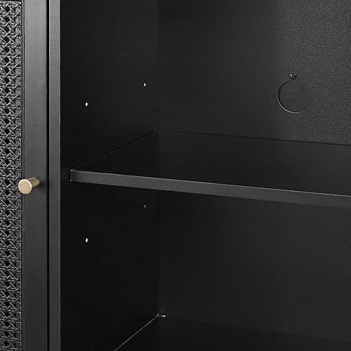 Miniatura 14 de Crosley Furniture Perry - Aparador de ratán moderno con armarios de almacenamiento, Credenza, soporte de TV, color negro