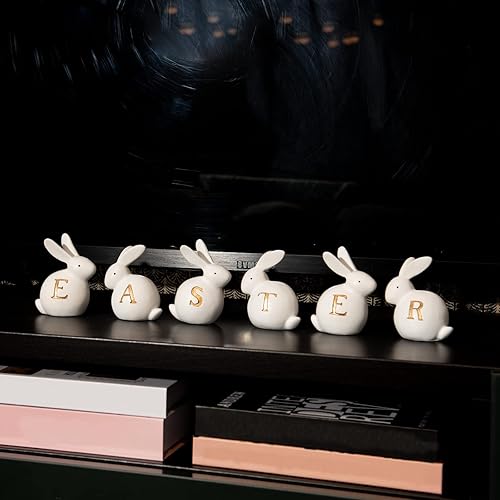 Miniatura 9 de Newman House Studio Juego de 6 figuras de conejo de Pascua para mesa, decoración de mesa de oficina en casa, conejito de Pascua, 3.5 pulgadas de