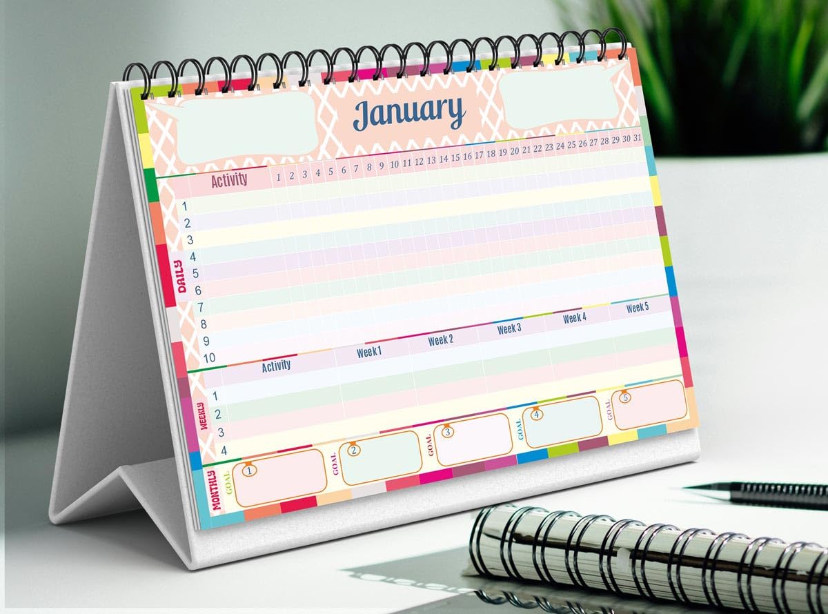Habit Tracker Desk Calendar | 12 Month Undated Daily | Weekly | Monthly Habit Planner Journal (Desk top Landscape) (Rainbow)-picture-22