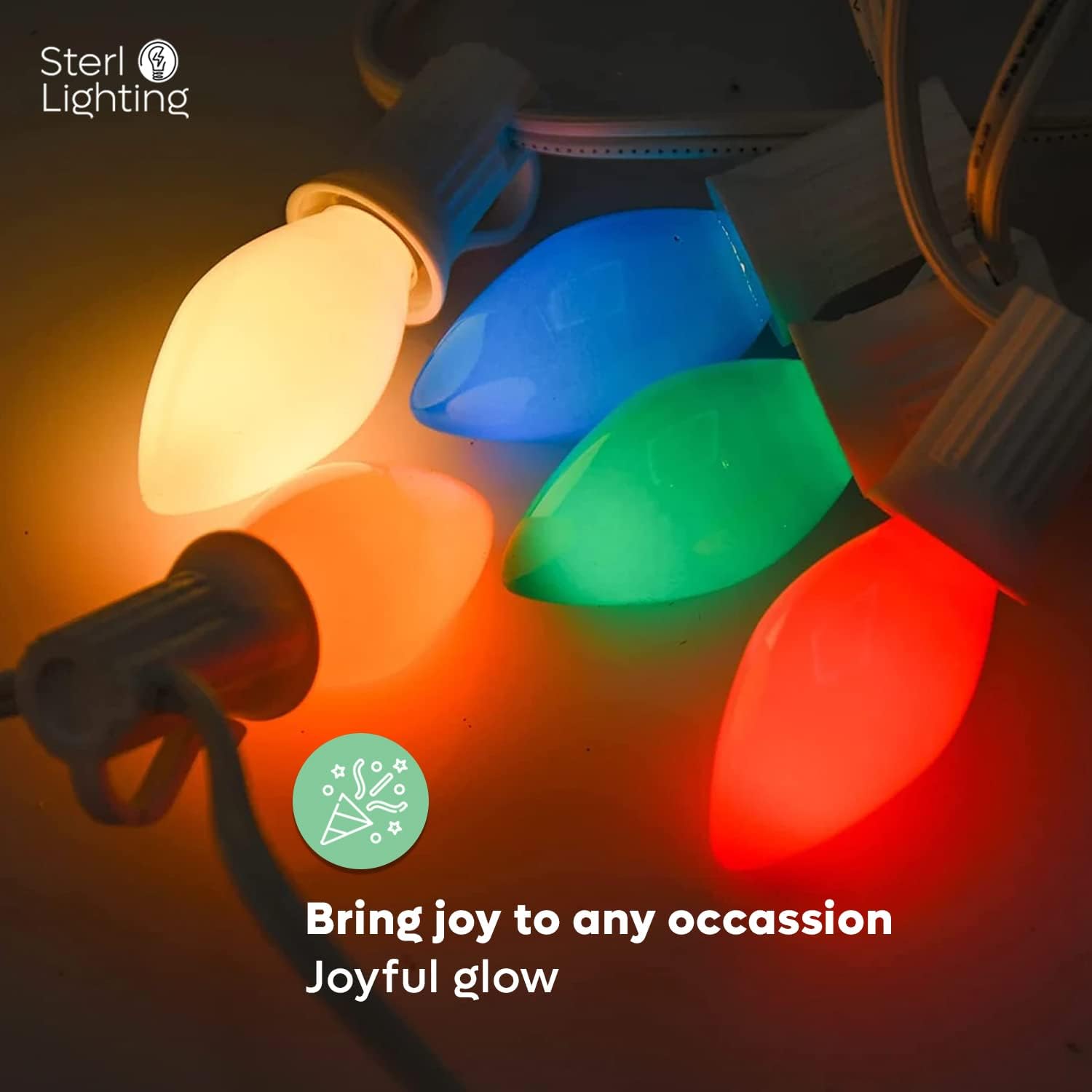 Sterl Lighting - 25 Pack, C9 Incandescent Ceramic Orange Night Light, 7 Watt, 120 Volt, 15Lm, E17 Intermediate Base, Decorative Colored Bulb for Christmas, Decorative, Indoor or Outdoor Patio, Parties