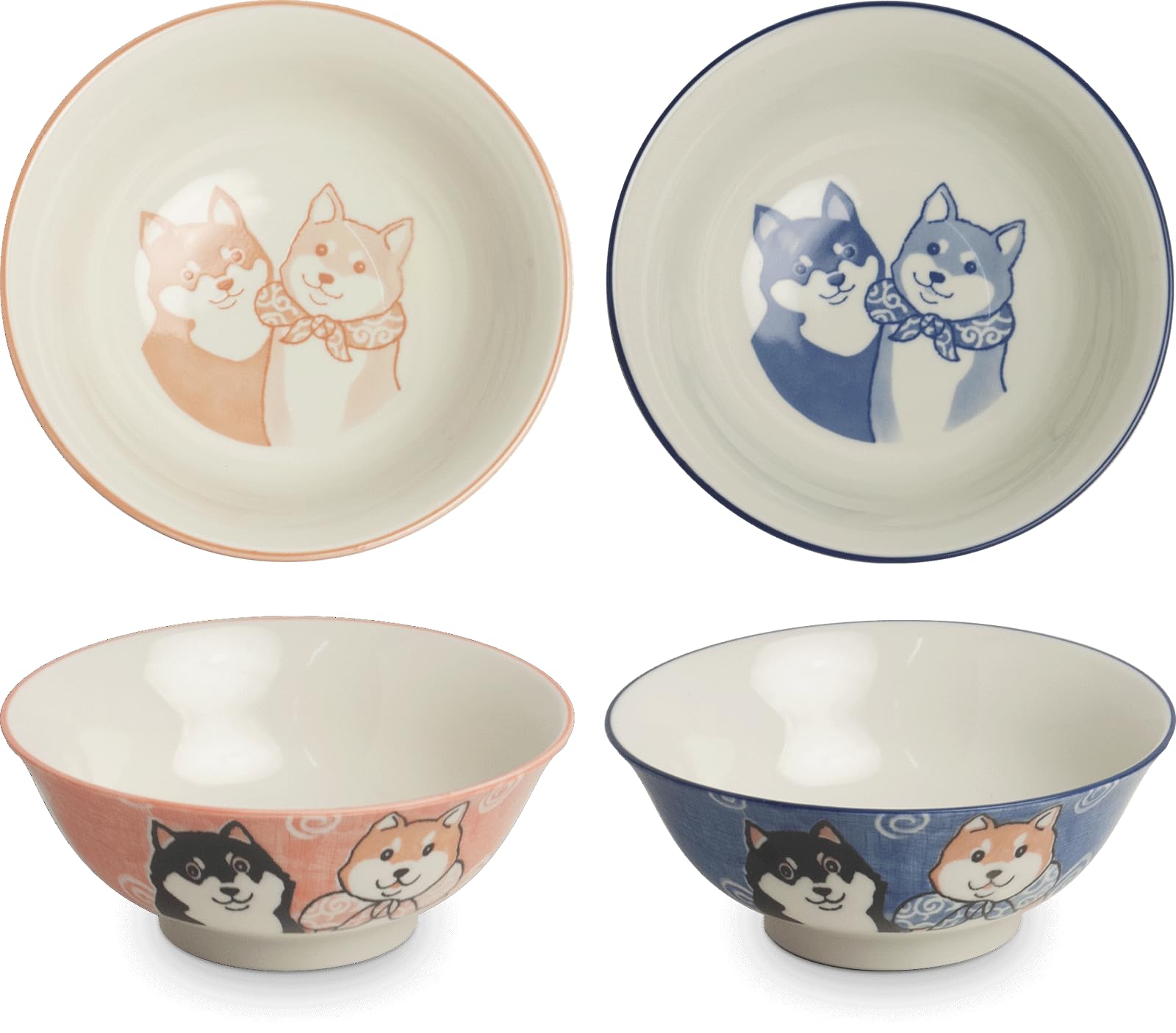 Set ciotola udon giapponese - Set 2 pezzi - Cani Shiba - Set di ciotole - Grande - Tagliatelle - Miso - Zuppa - Ciotola per la colazione - Ciotola di frutta - Poke bowl - Ciotole per muesli - Ciotola