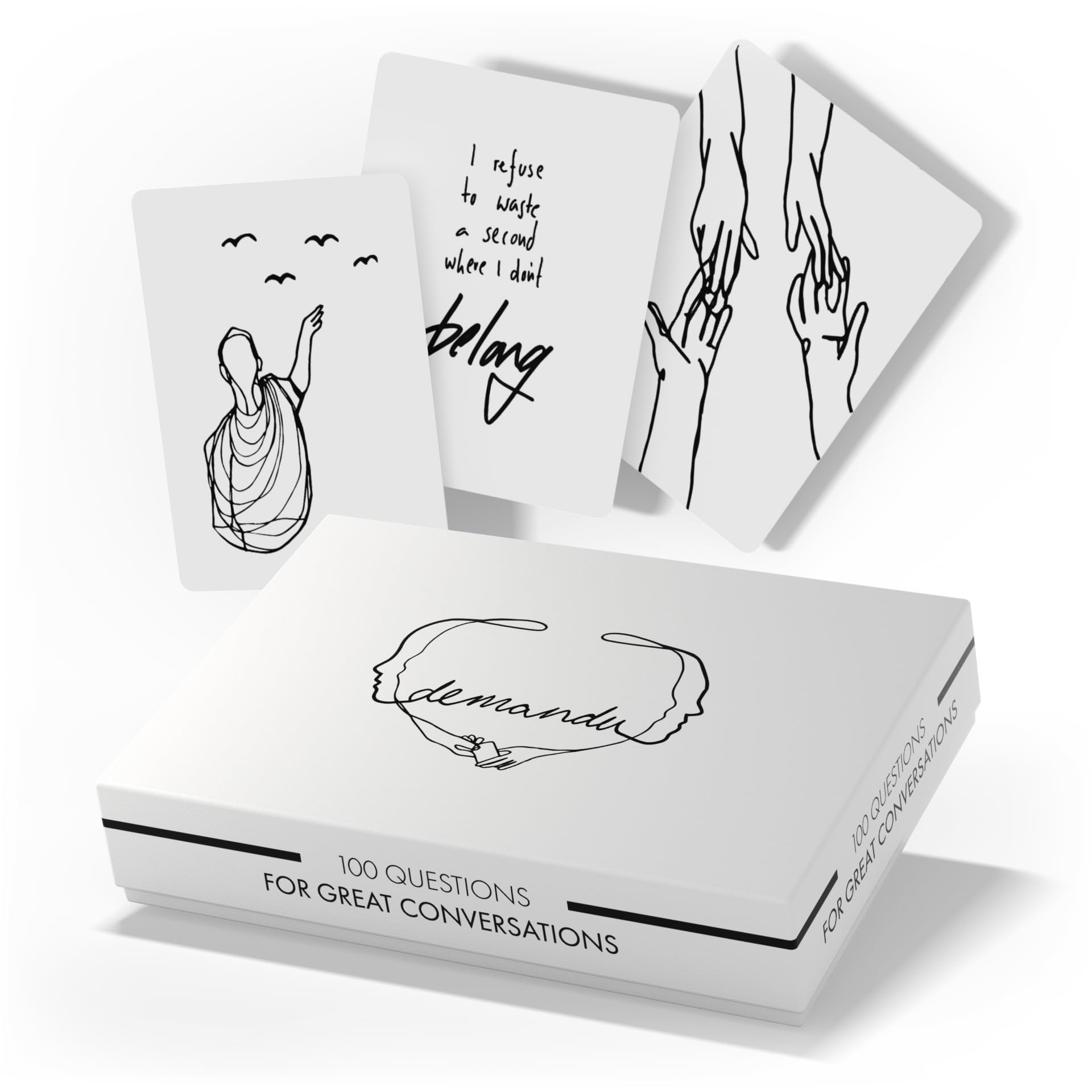 Demandu(ENGLISH VERSION Card Game for Good Conversations Artistic Motifs | Game for Couples, Friends & Family | Line Art | 100 Questions | Creative Gift for Birthday | Anniversary | Valentine's Day