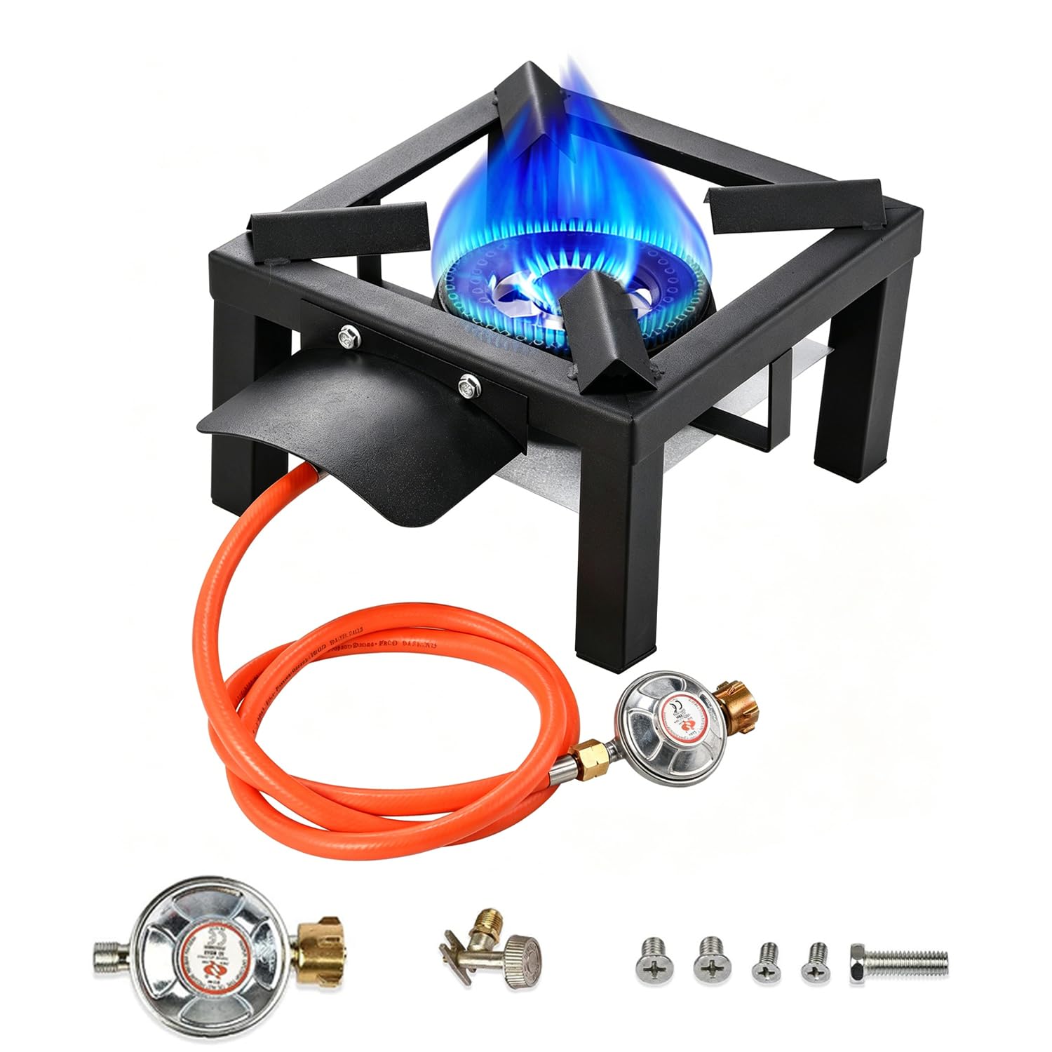 Fornello a Gas Da Campeggio,Design Portatile,Cucina Da Esterno Con Scudo Termico,Tubo Da 1,5 m Con Riduttore Di Pressione, Bruciatore In Ghisa Adatto Per Campeggio,Picnic,Riunioni Di Famiglia,Ecc.